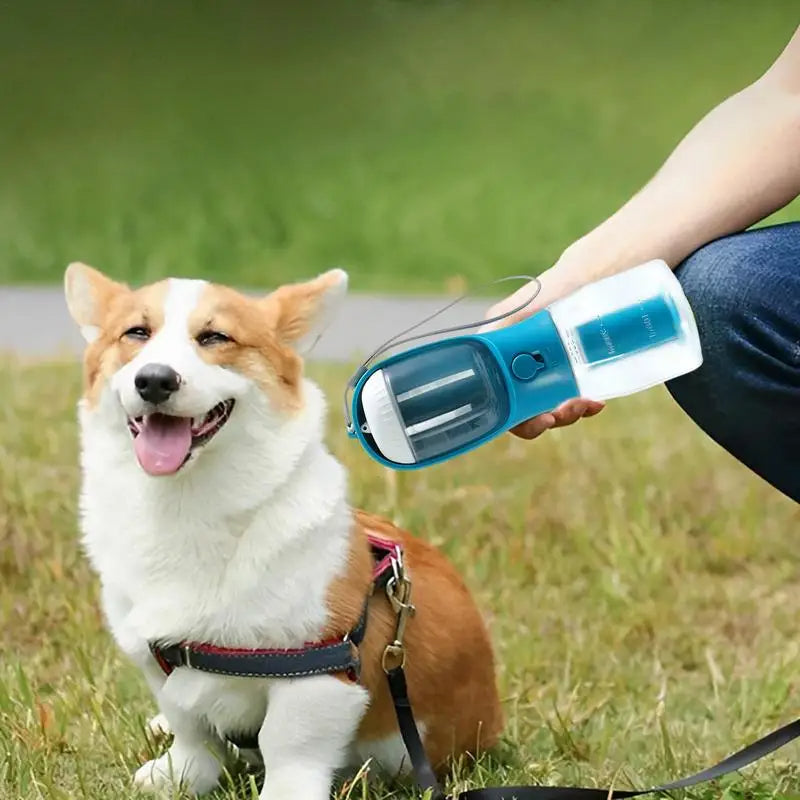 3-in-1 Portable Dog Water Bottle - Travel Pet Water & Food Dispenser with Waste Bag Holder
