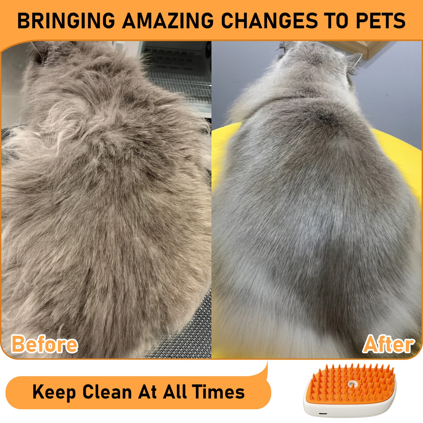 4-in-1 Cat Steam Brush - Anti-Static Grooming Spray Comb for Shedding